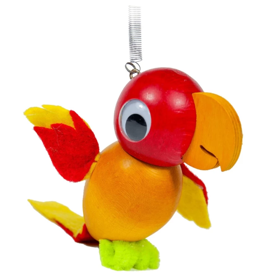 Käthe Wohlfahrt Wobbly Eye Parrot Swinging Figure - Handmade Decorative Collectible