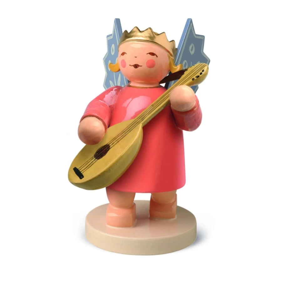 WENDT & KÜHN Angel Figurine Playing Lute with Crown - Collectible German Porcelain Decoration