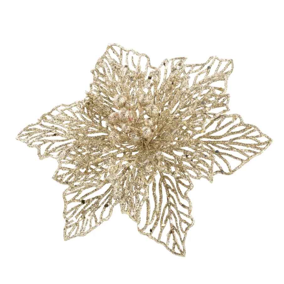 Käthe Wohlfahrt Gold Poinsettia Christmas Ornament with Decorative Clip