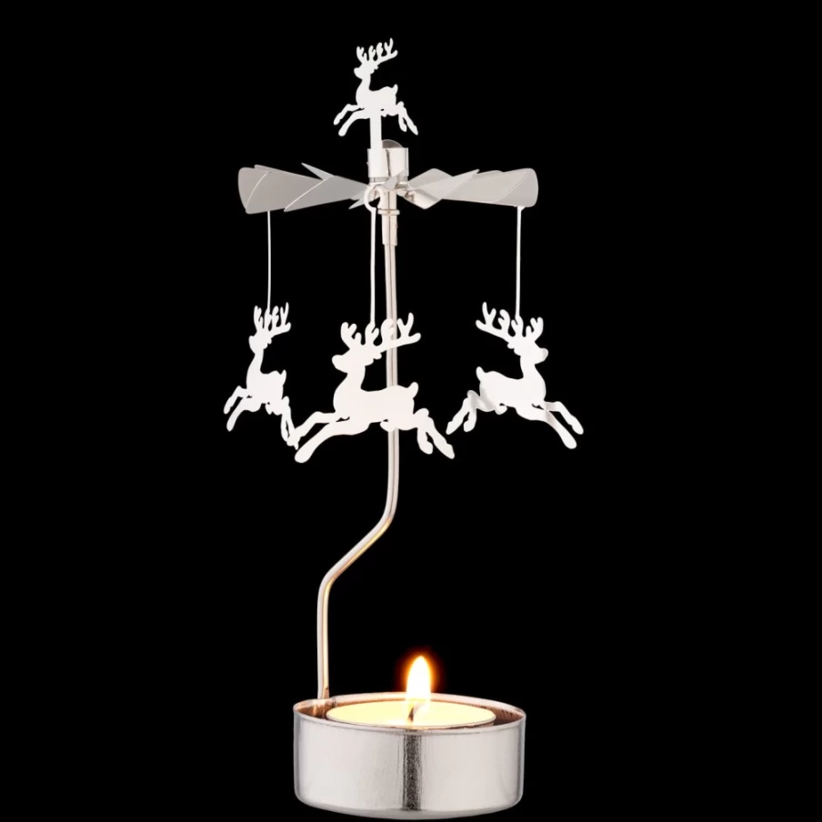 Käthe Wohlfahrt Silver Reindeer Tealight Carousel - Handmade German Christmas Decoration