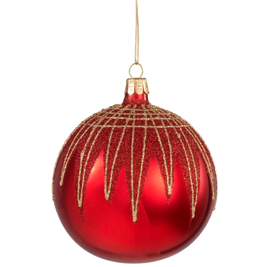 Käthe Wohlfahrt Red Glitter Glass Bauble Ornament - 10cm Christmas Tree Decoration