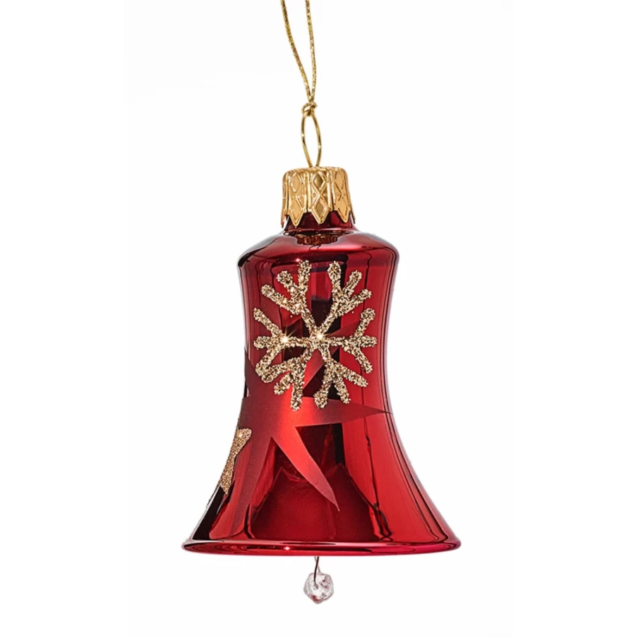 "Käthe Wohlfahrt Bell - Red Christmas Ornament with Golden Stars and Flakes Decor"