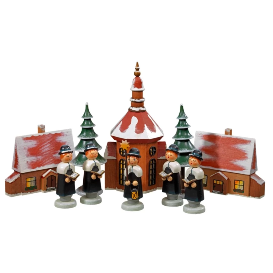 "Käthe's Original Christmas Carolers Figurine Set With Church & Wooden Box – Handcrafted Holiday Decor"