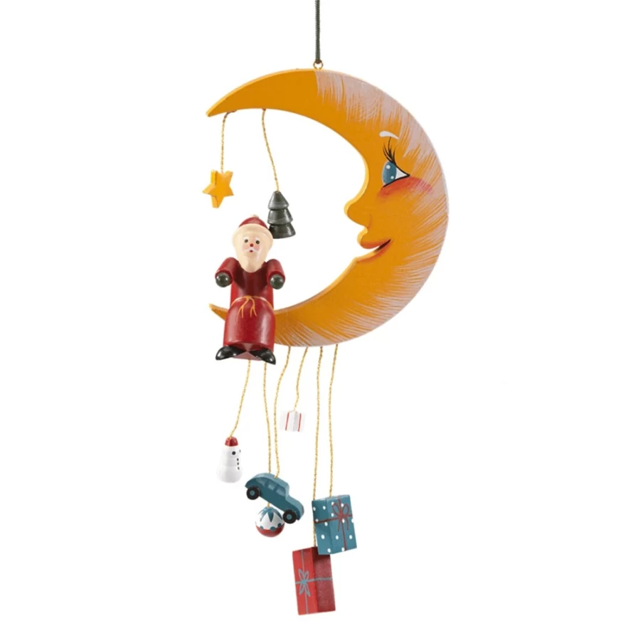 "Käthes Original Moon With Santa Christmas Ornament – Handcrafted Holiday Decoration"