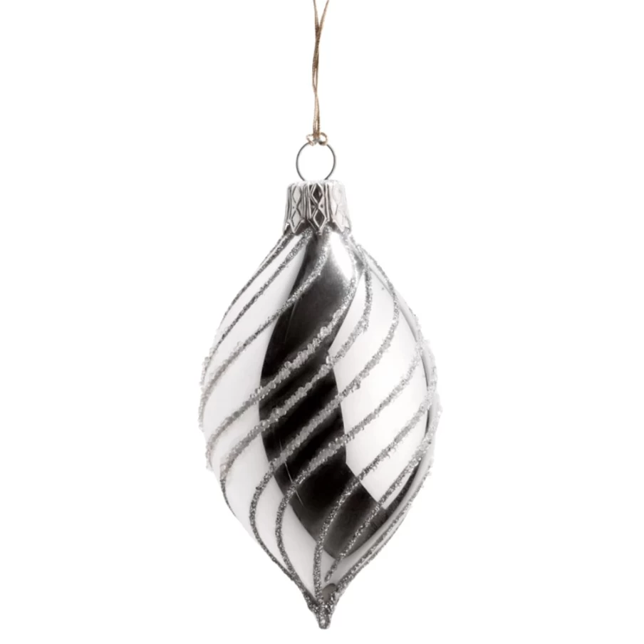 "Käthe Wohlfahrt Olive Silver Christmas Ornament with Elegant Silver Spirals"