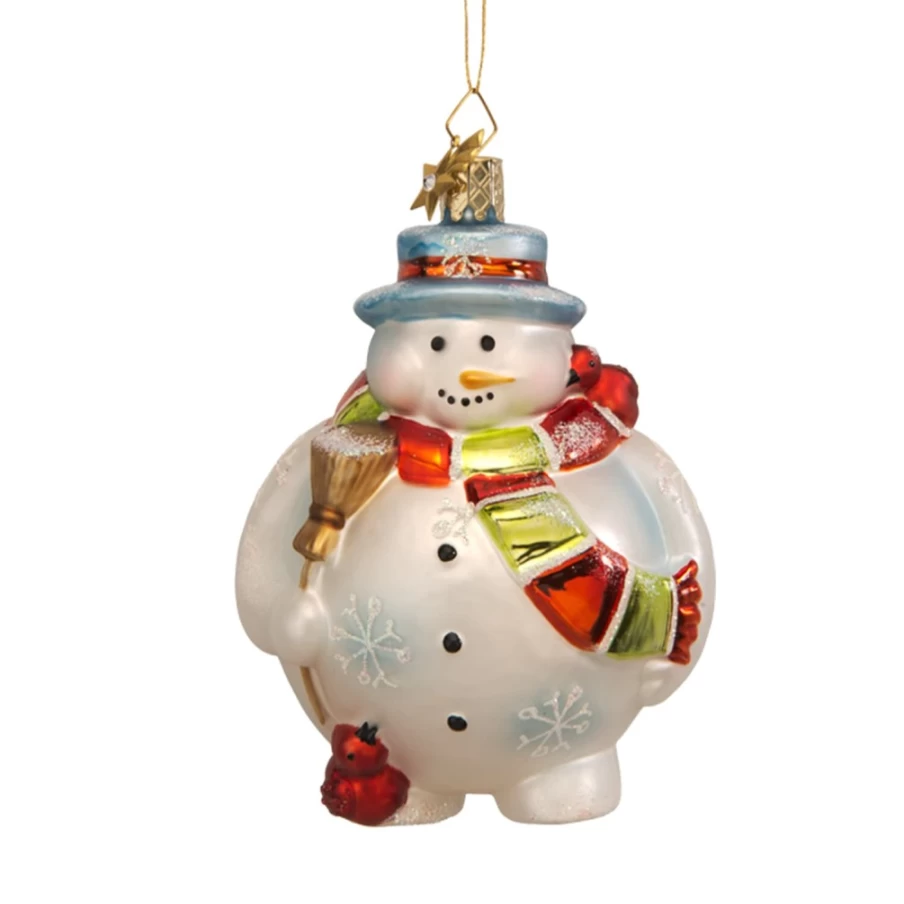 "Poesie in Glas Round Snowman Christmas Ornament – Handmade Glass Decor"