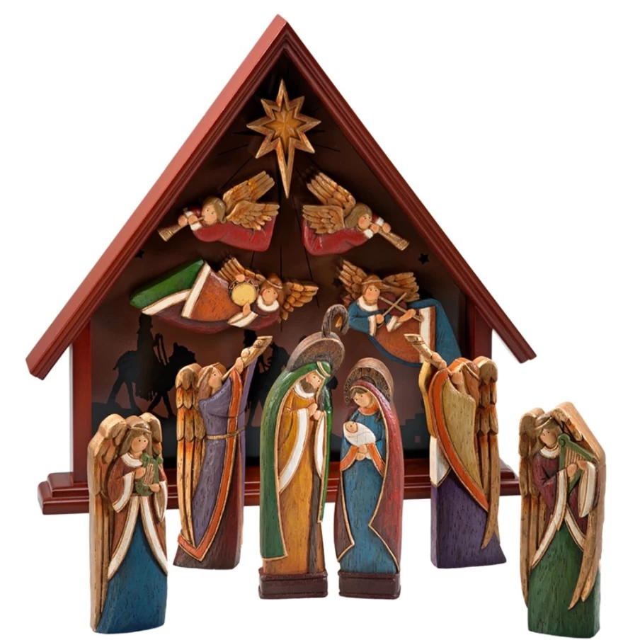 Käthe Wohlfahrt Nativity Crib Set "Holy Family" with 11 Handcrafted Christmas Figurines for Holiday Decor