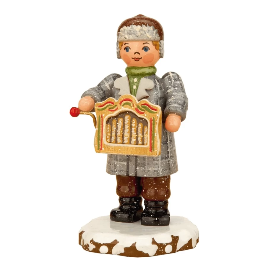 "Hubrig Volkskunst Winter-Themed Children's Barrel Organ Player - Handcrafted Musical Toy"