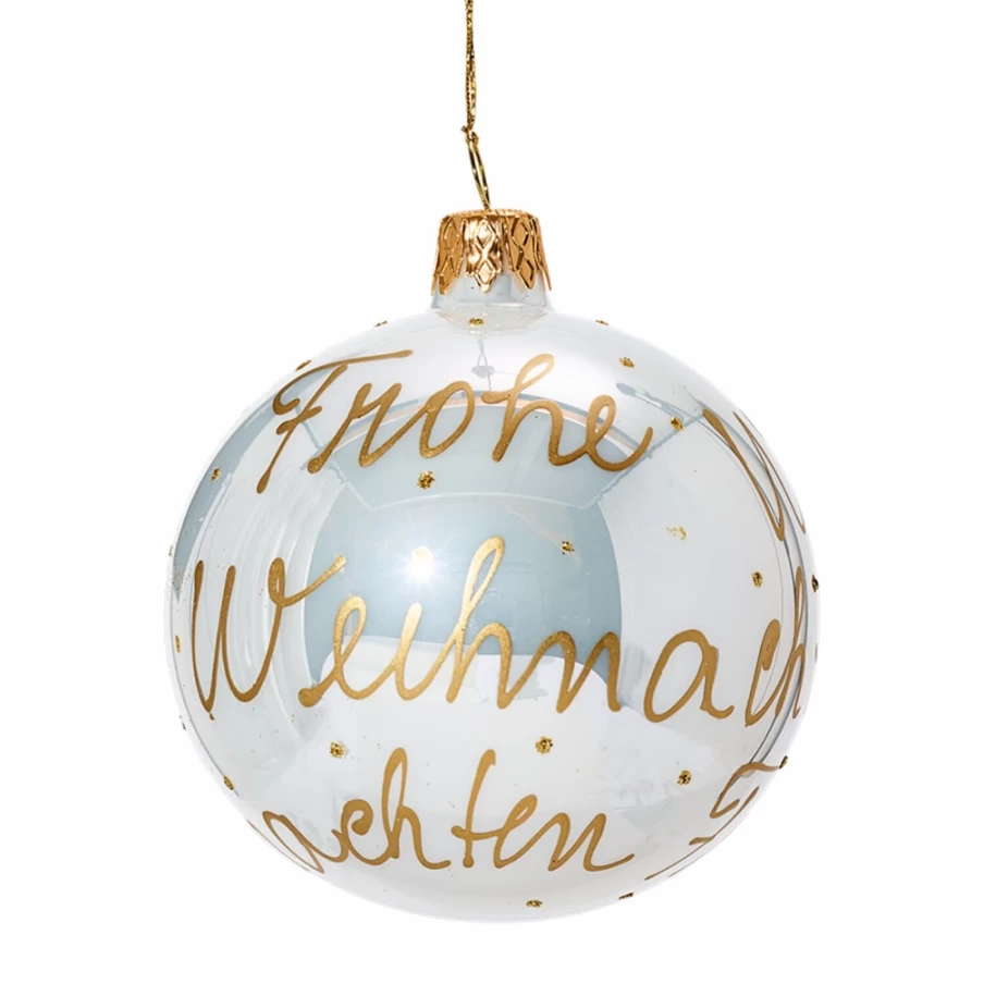 Käthe Wohlfahrt 8cm White Christmas Glass Bauble "Merry Christmas" Holiday Ornament