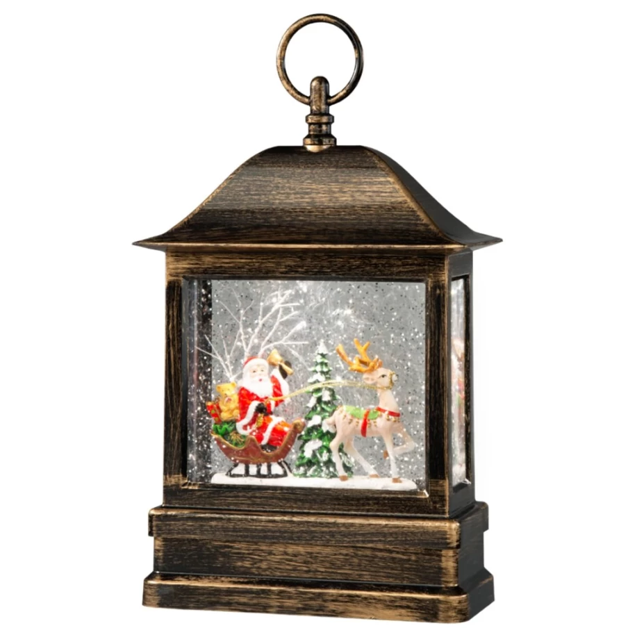 KONSTSMIDE 25Cm LED Snow Lantern with Santa and Reindeer Sleigh - Decorative Outdoor Christmas Light