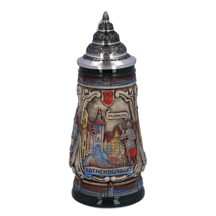 "Käthe Wohlfahrt Rothenburg Knight Beer Stein with Tin Lid - 0.25L Traditional German Collectible Tankard"