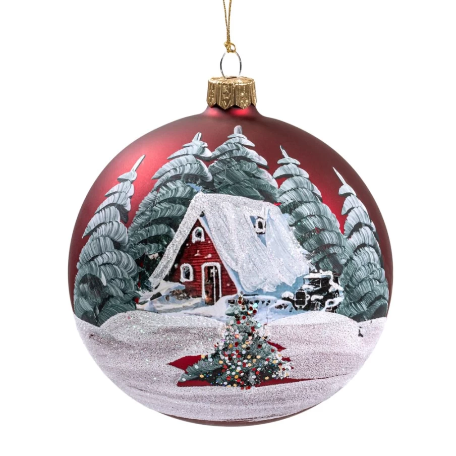 Käthe Wohlfahrt Red Matt Glass Bauble Winter House Ornament, 10cm Holiday Decoration