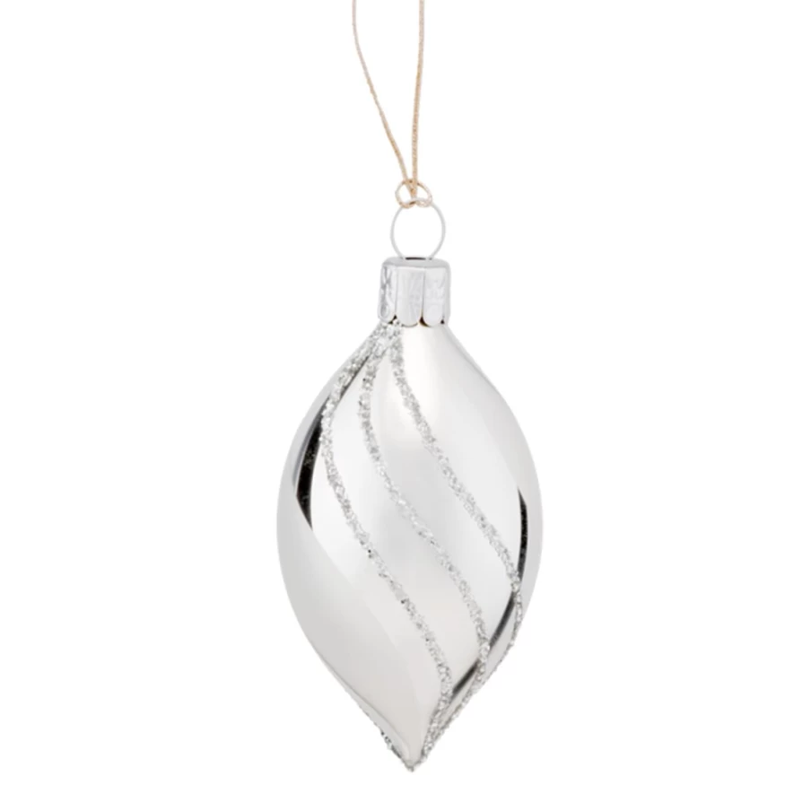 "Käthe Wohlfahrt Olive Silver Christmas Ornament with Sparkling Glitter Decor"