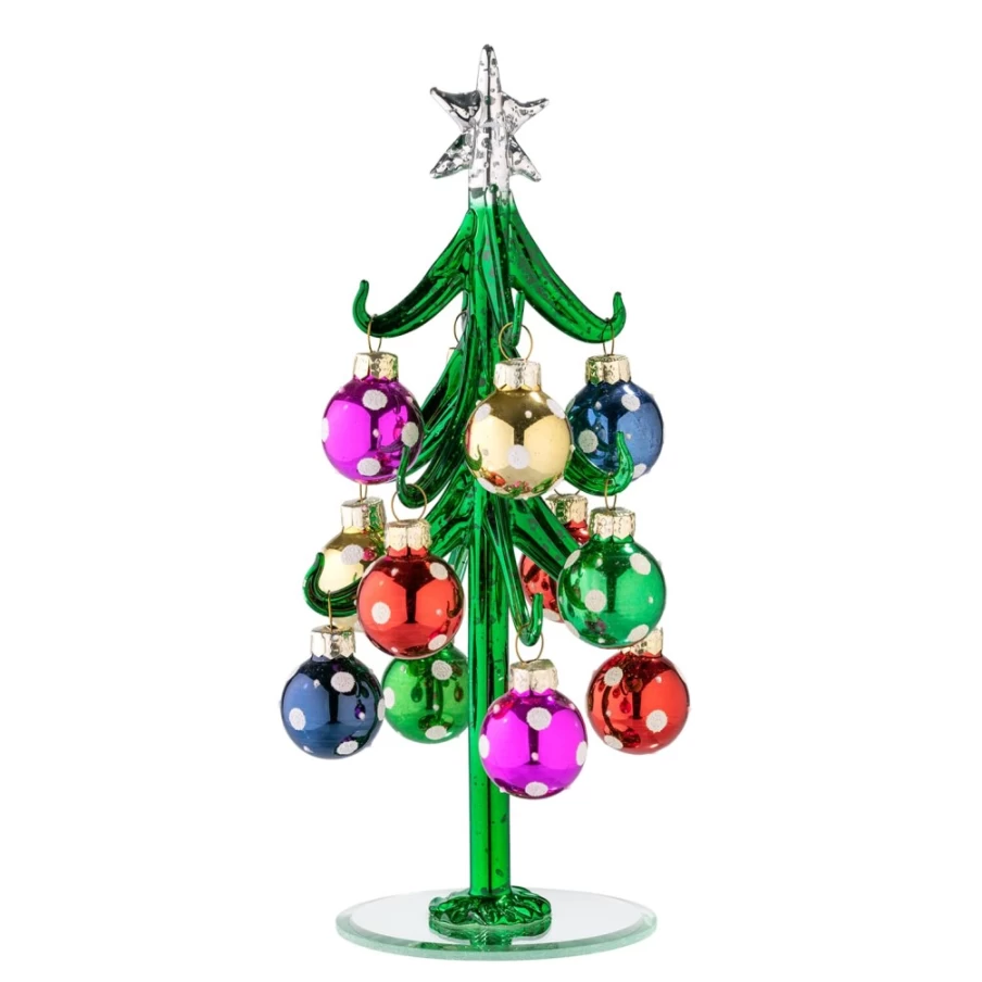 "Käthe Wohlfahrt Green Glass Christmas Tree with Colorful Baubles – Decorative Holiday Ornament"