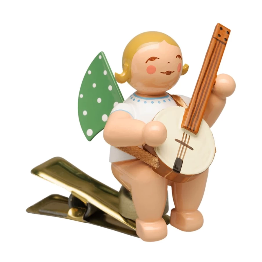 "WENDT & KÜHN Angel Playing Banjo - Collectible German Porcelain Figurine Clip"