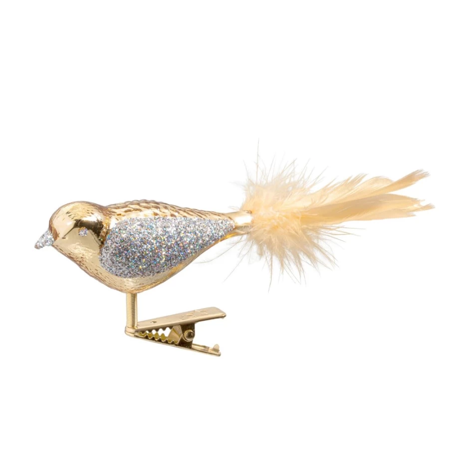 "Poesie in Glas Glass Bird Ornament with Copper and Silver Accents"