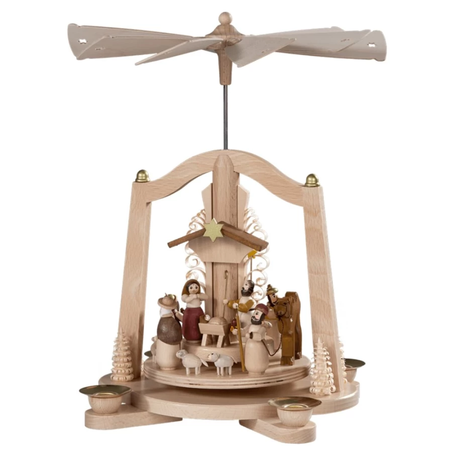 Käthes Original Pyramid "Holy Night" Christmas Decoration - Traditional German Wooden Nativity Scene