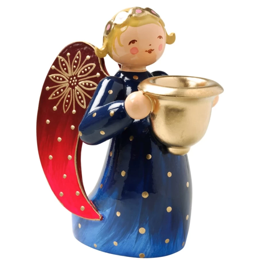 "WENDT & KÜHN Hand-Painted Angel Figurine with Candle Holder, Kneeling Pose Collectible"