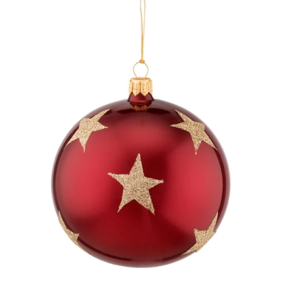 "Käthe Wohlfahrt 10cm Bordeaux Glass Bauble with Golden Stars – Christmas Ornament"