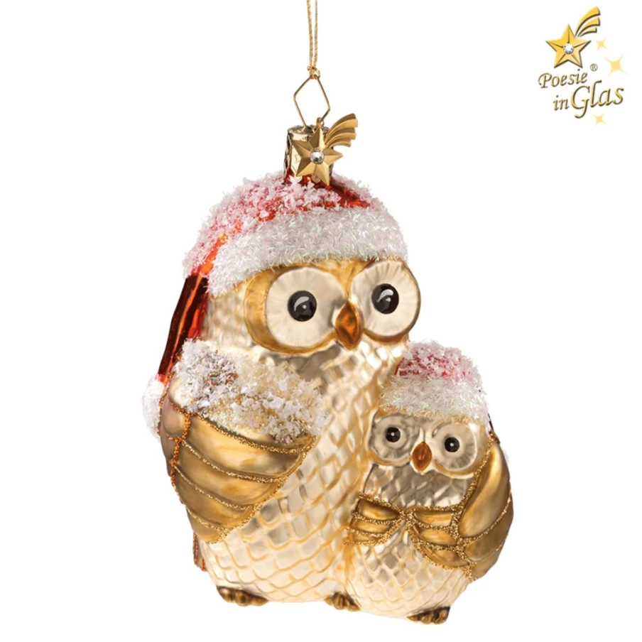 "Poesie in Glas Mother and Child Owl Figurine – Handcrafted Glass Art Collectible"