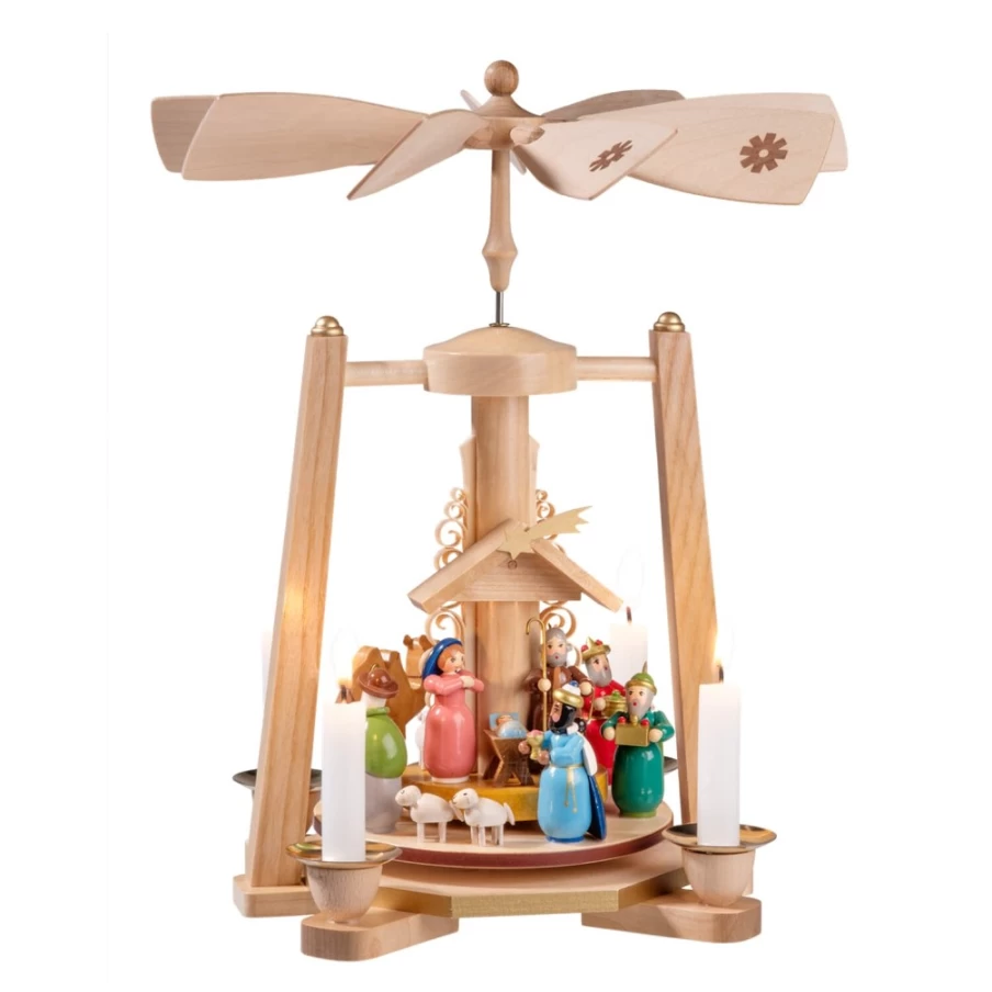 Käthes Original Nativity Scene Pyramid with Three Wise Men - Handcrafted Christmas Decor