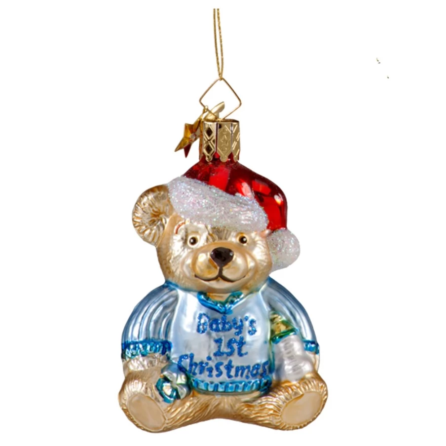 Poesie in Glas Bear "Baby's First Christmas" Ornament - Blue Keepsake for Newborn Holiday Celebration