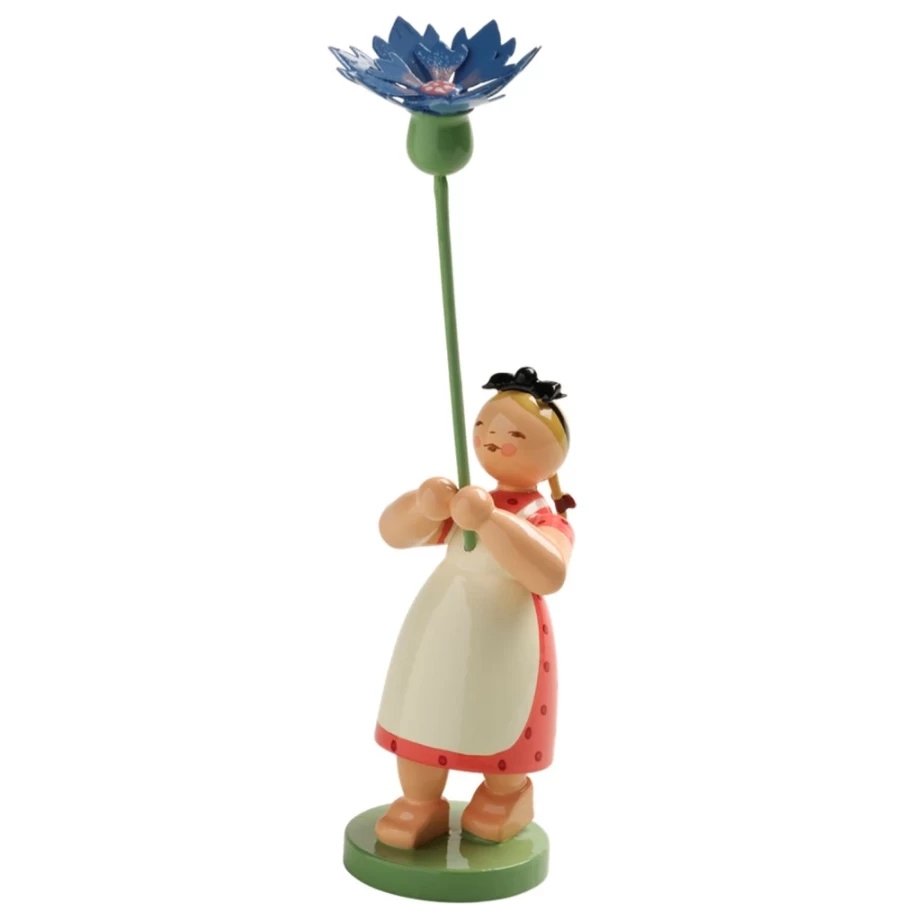 "WENDT & KÜHN Hand-Painted Flower Girl Figurine with Cornflower Decoration – Collectible German Ornament"