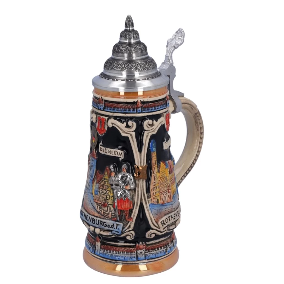 "Käthe Wohlfahrt Rothenburg Knight Beer Stein with Tin Lid – 0.25L Traditional German Tankard"
