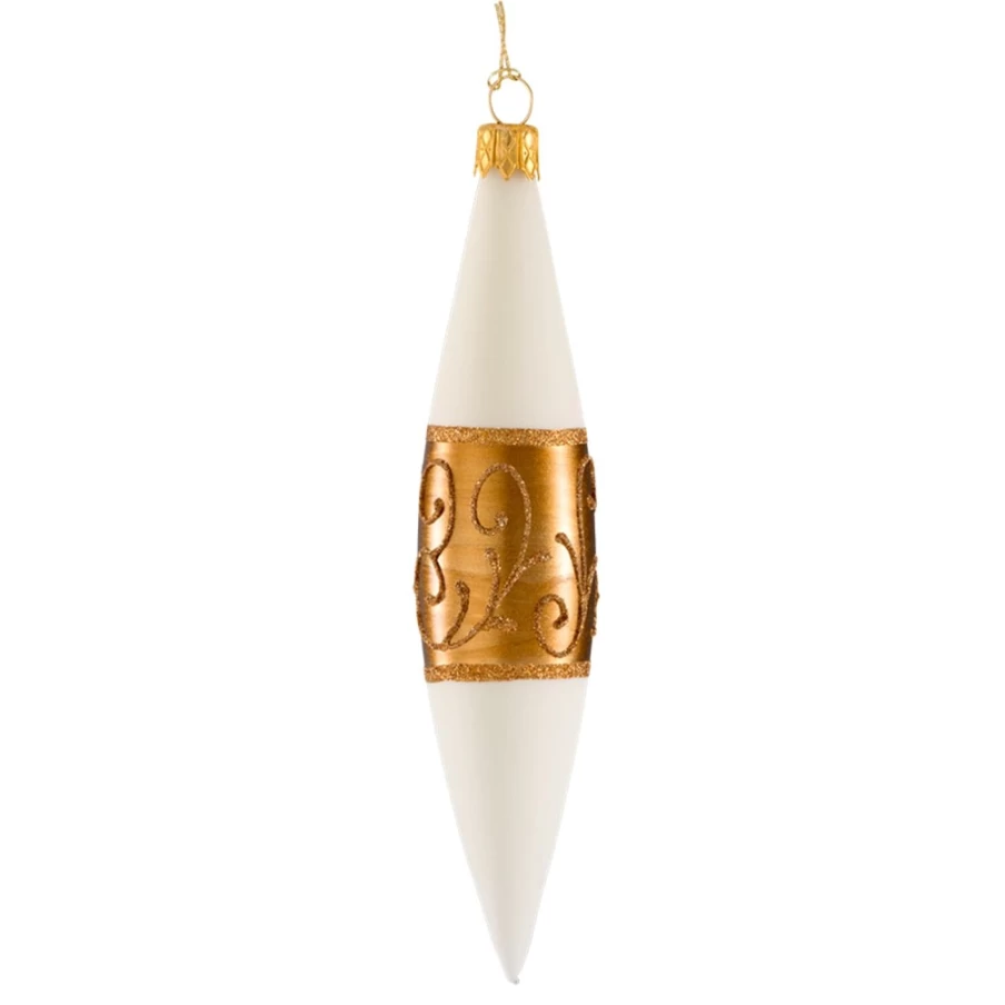 "Käthe Wohlfahrt White Matt Christmas Cone with Decorative Copper Ribbon"