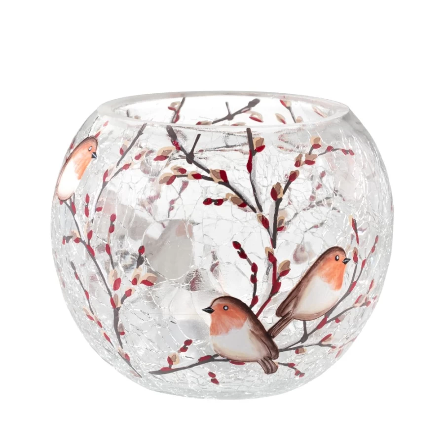 Käthe Wohlfahrt Tealight Holder "Robin Family" Oval 8cm Christmas Decoration Handmade Ceramic Candle Votive