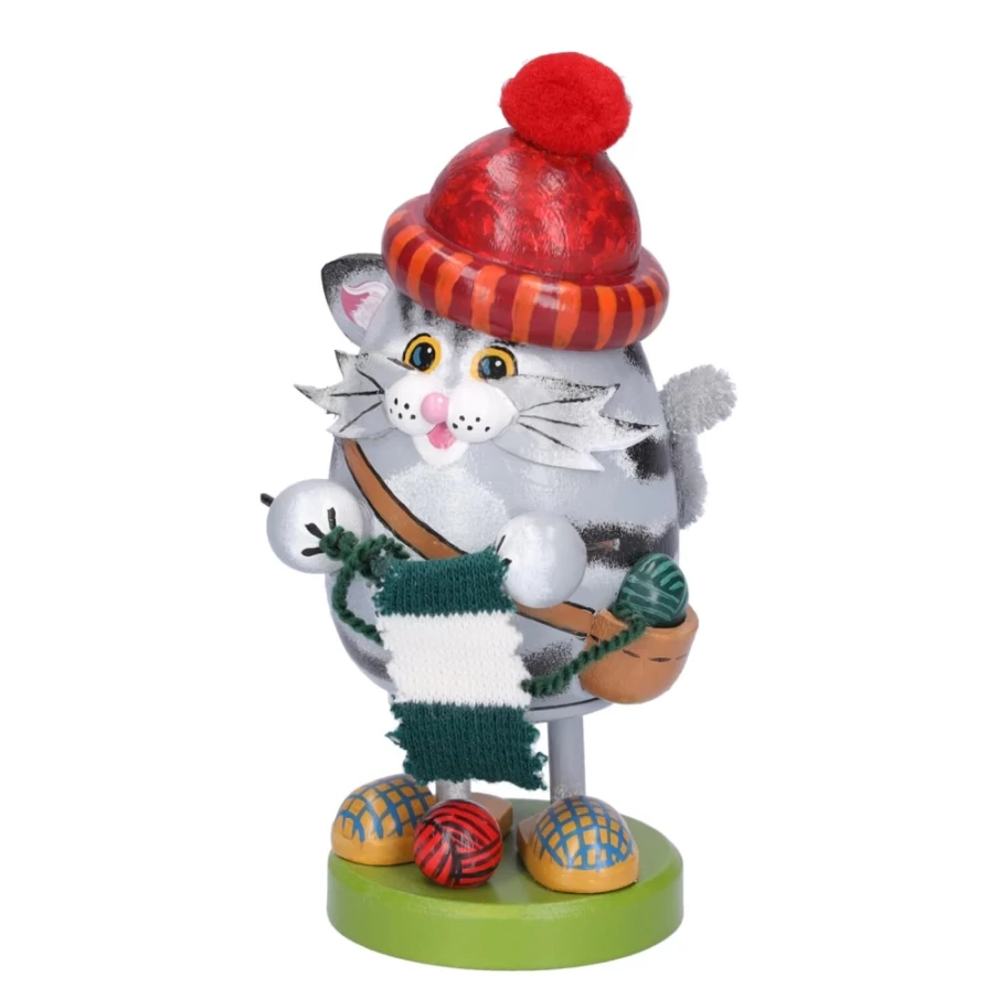 "Käthes Original Smoky Kitty's Knitting Fun - Handmade Collectible Knitting Cat Figurine"