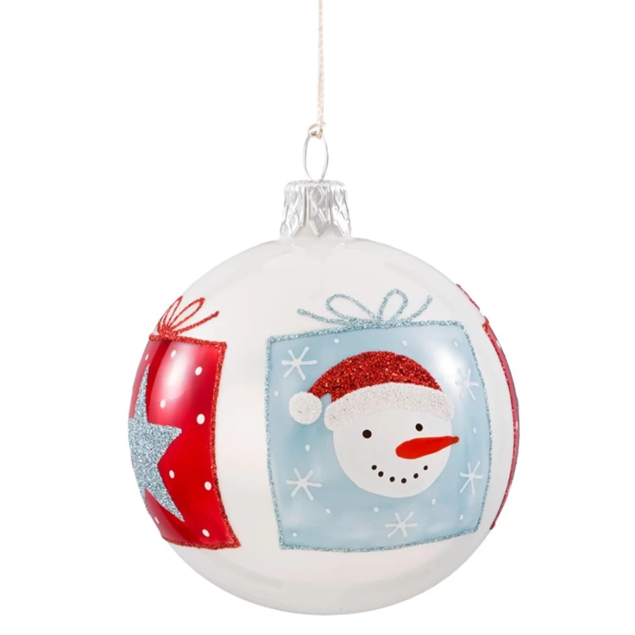 Käthe Wohlfahrt Winter Fun White Glass Bauble Ornament - 7cm Holiday Decoration
