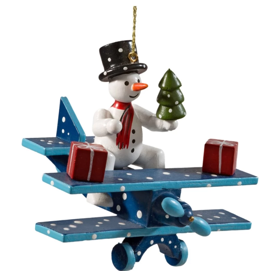 "Käthes Original Snowman On Plane Christmas Holiday Decoration – Festive Airplane Ornament"