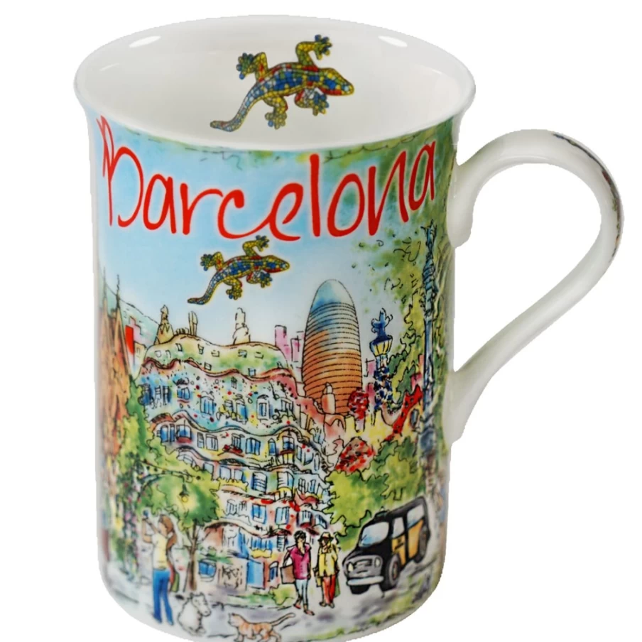 Käthe Wohlfahrt Handcrafted Porcelain Barcelona Mug - Elegant Ceramic Coffee Cup with Artistic Design