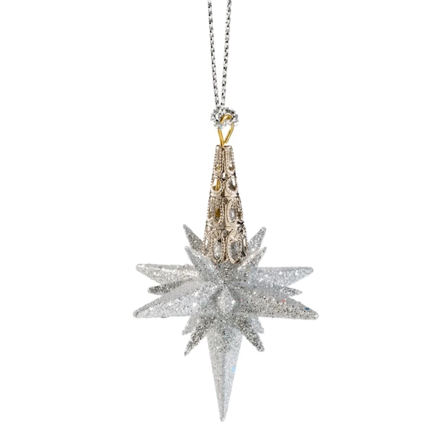 "Käthe Wohlfahrt Silver Glitter Star Ornament – 6cm Christmas Decoration"
