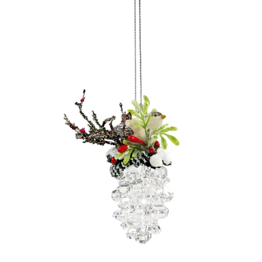 "Käthe Wohlfahrt Handcrafted Fir Cone Christmas Ornament with Bird Decoration"