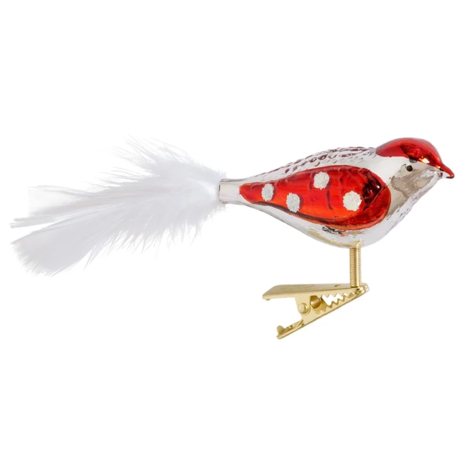 "Poesie in Glas Silver-Red Dotted Glass Bird Decorative Figurine"