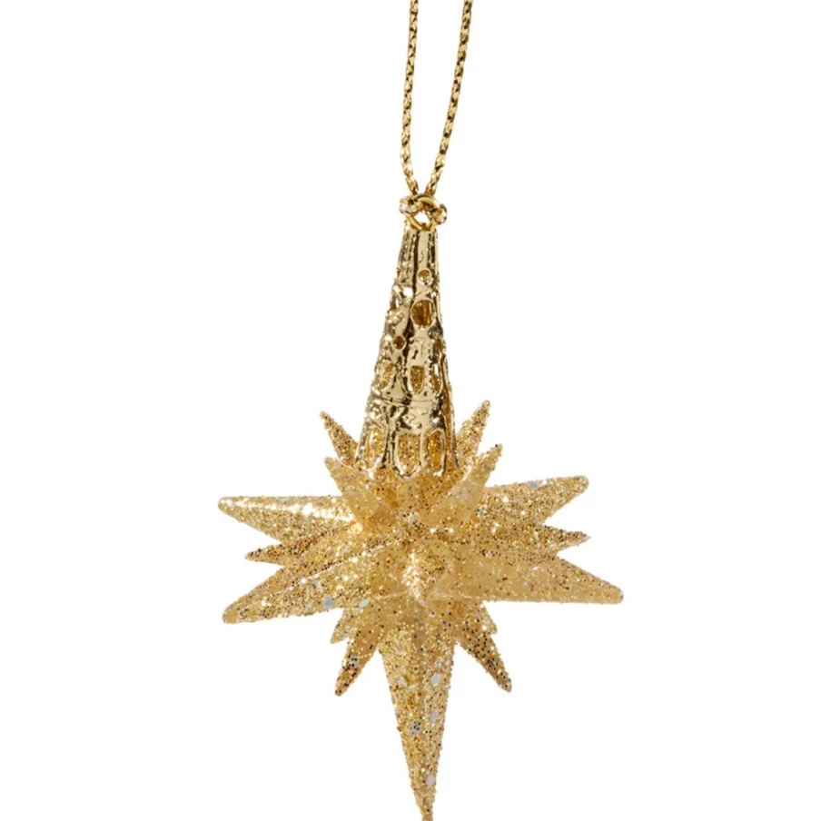 "Käthe Wohlfahrt Gold Glitter Star Ornament – 6cm Christmas Tree Decoration"