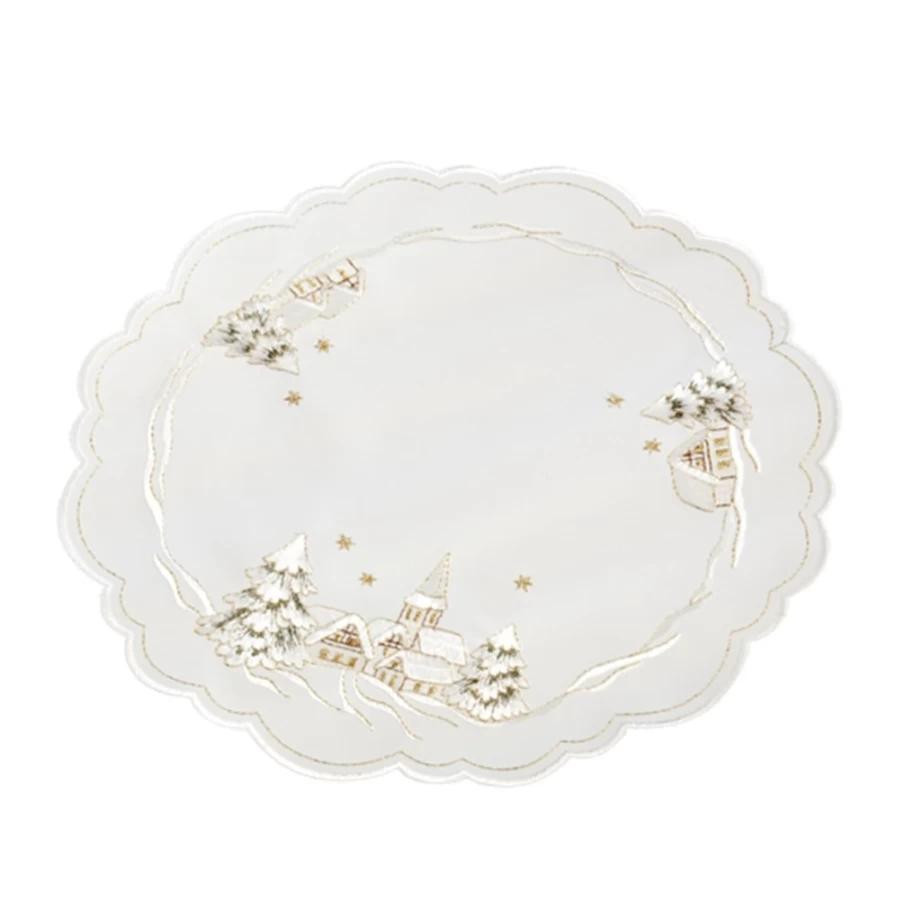 "Käthe Wohlfahrt Winter Village Round Tablecloth 28cm Christmas Decorative Dining Table Cover"