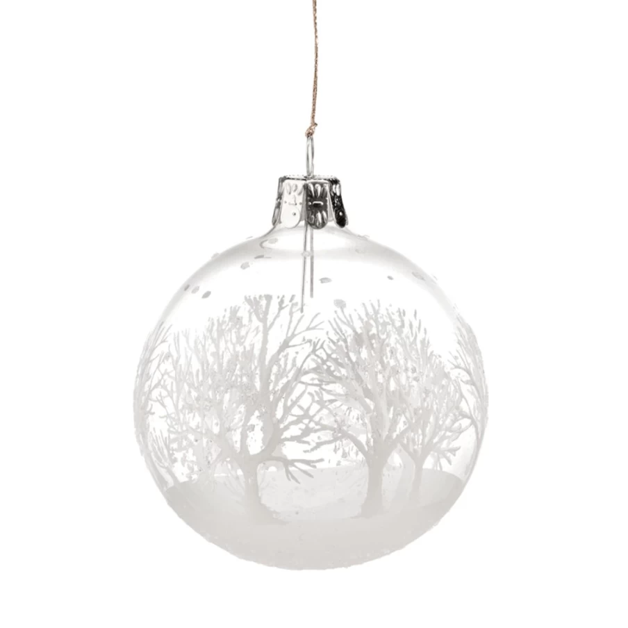 Käthe Wohlfahrt 7cm Clear Glass Bauble with White Winter Trees - Christmas Ornament