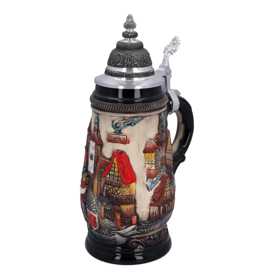 "Käthe Wohlfahrt Rothenburg Beer Stein with Tin Lid – 0.25L Traditional German Ceramic Tankard"