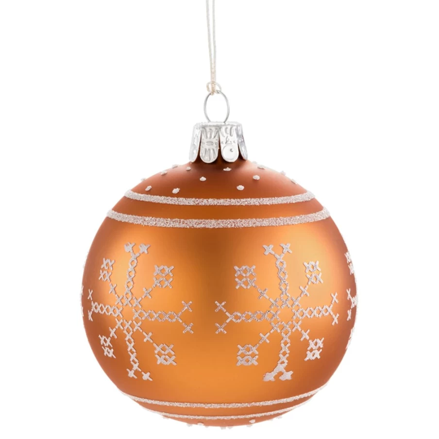 Käthe Wohlfahrt Handmade Orange Glass Bauble with White Pattern – 7cm Christmas Tree Ornament
