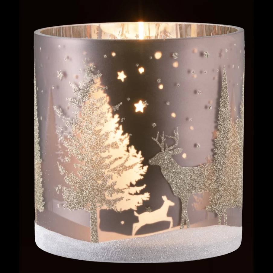 Käthe Wohlfahrt Taupe Deer In The Forest Candle Holder – 15Cm Decorative Rustic Home Décor