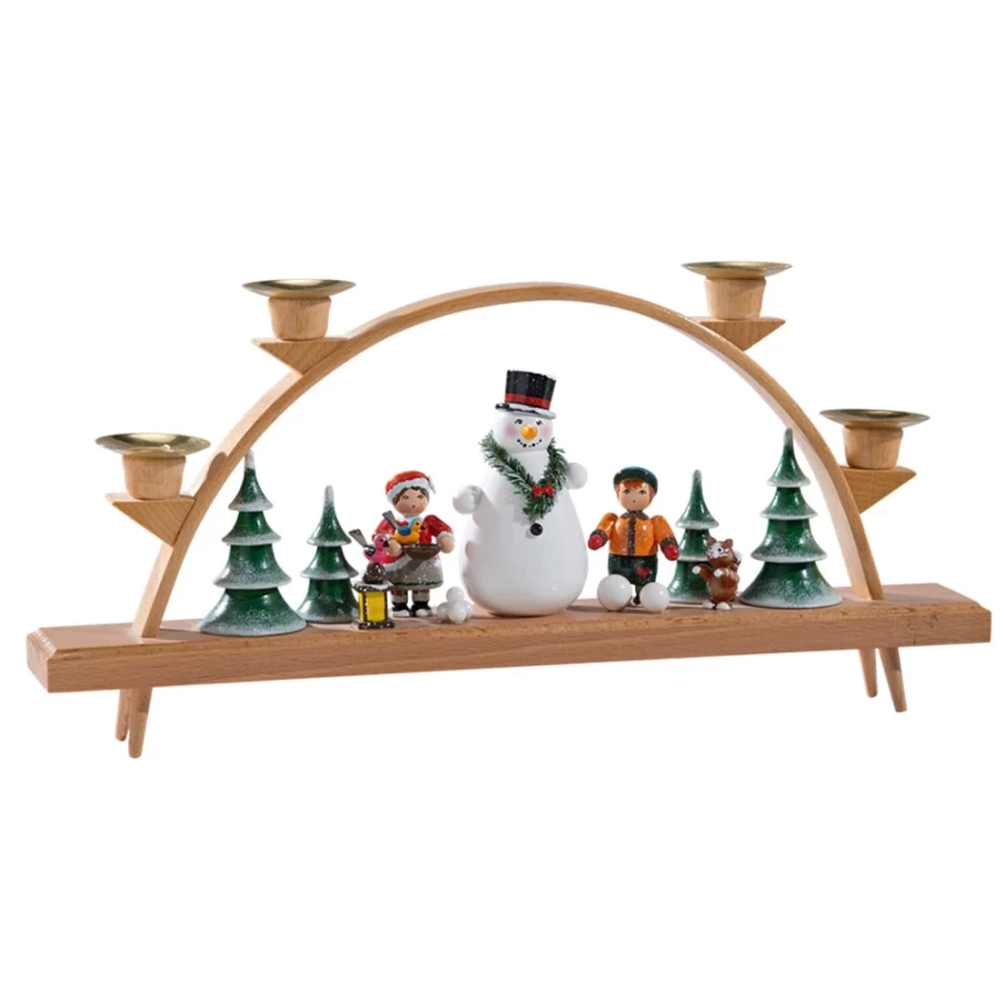 Käthes Original German Schwibbogen "Children With Snowman" Christmas Light Arch Decoration