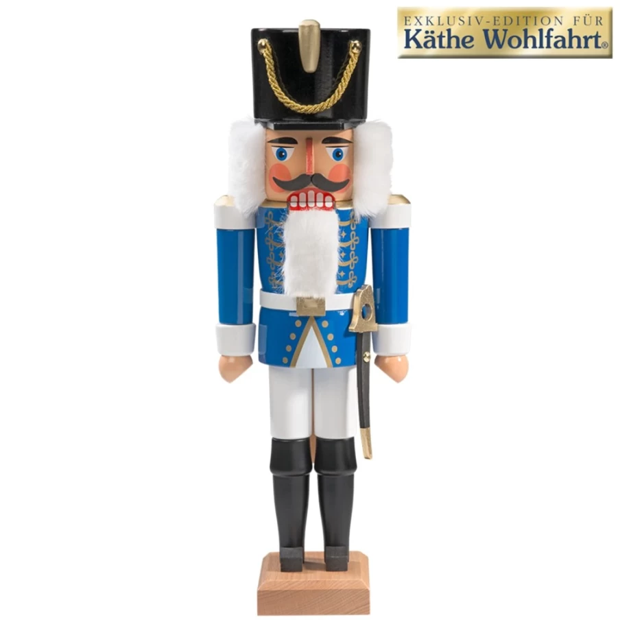 HODREWA Blue Hussar Nutcracker Soldier Decoration - 14.2 Inch Christmas Ornament German Traditional Handmade Collectible