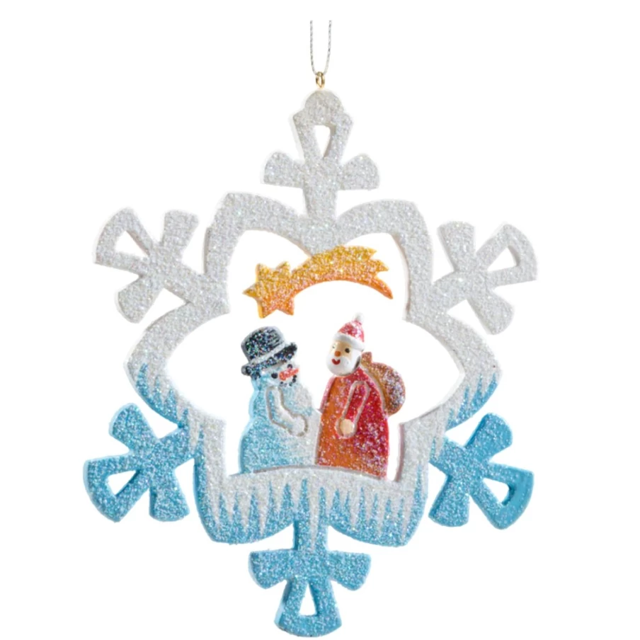 "Käthes Original Snowflake Santa and Snowman Christmas Figurine – Handcrafted Holiday Decor"