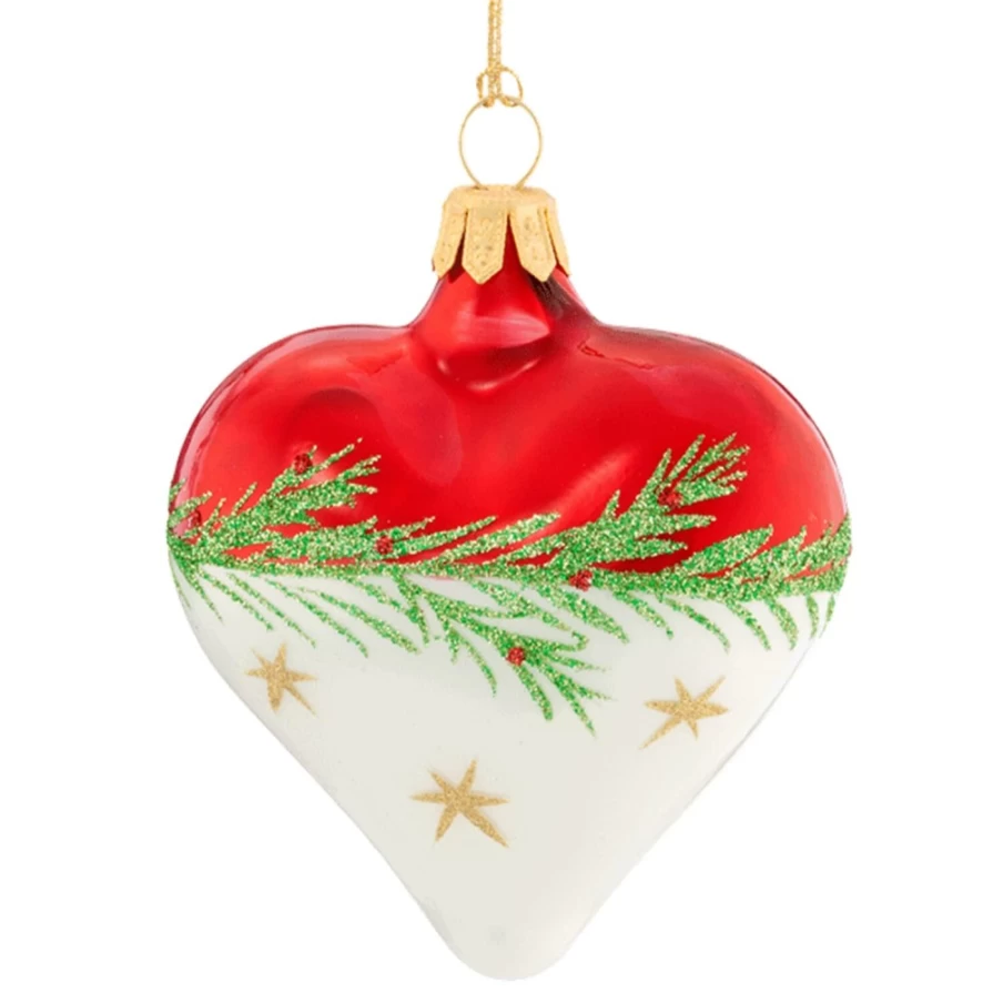 "Käthe Wohlfahrt Red and White Heart Ornament with Twig and Stars - Christmas Decor"