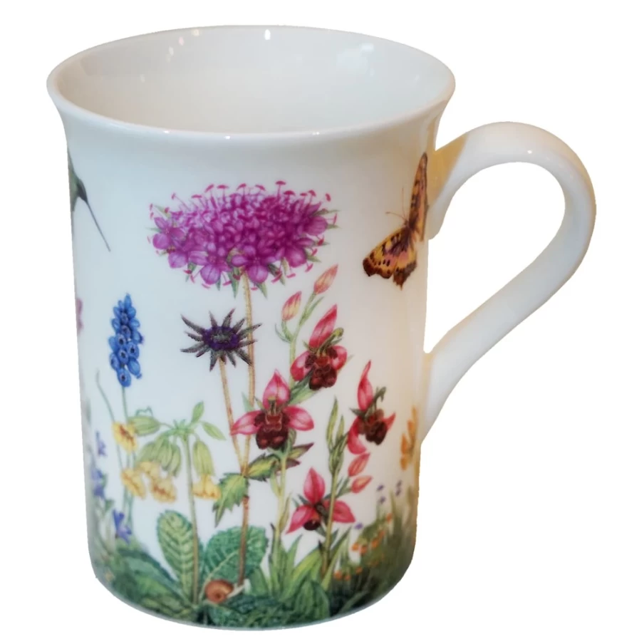 Käthe Wohlfahrt Hand-Painted Porcelain Mug "Flower Meadow With Orchids" – Floral Tea Cup Gift