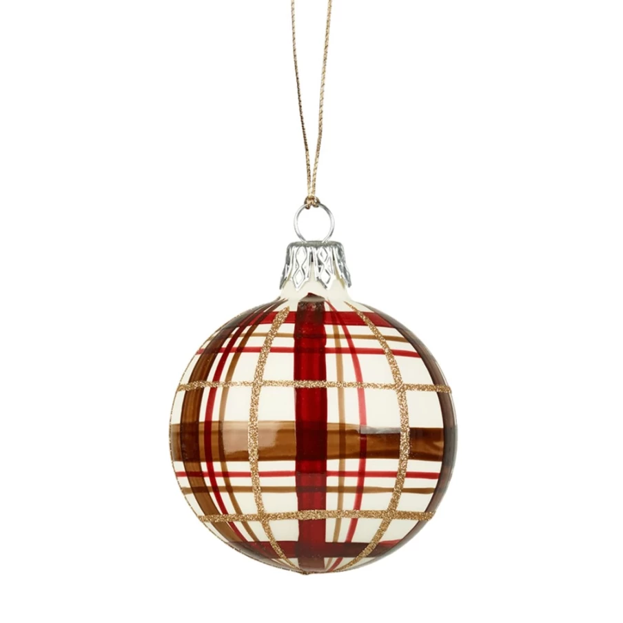 "Käthe Wohlfahrt White Matt Check Pattern Glass Bauble – 6cm Christmas Ornament"