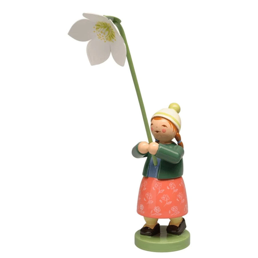 "WENDT & KÜHN Collectible Girl With Christmas Rose Figurine – Handcrafted German Ornament"